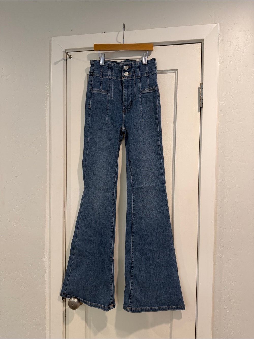 MAKE OFFER - Free People Dark Blue High-Waist Flare Jeans